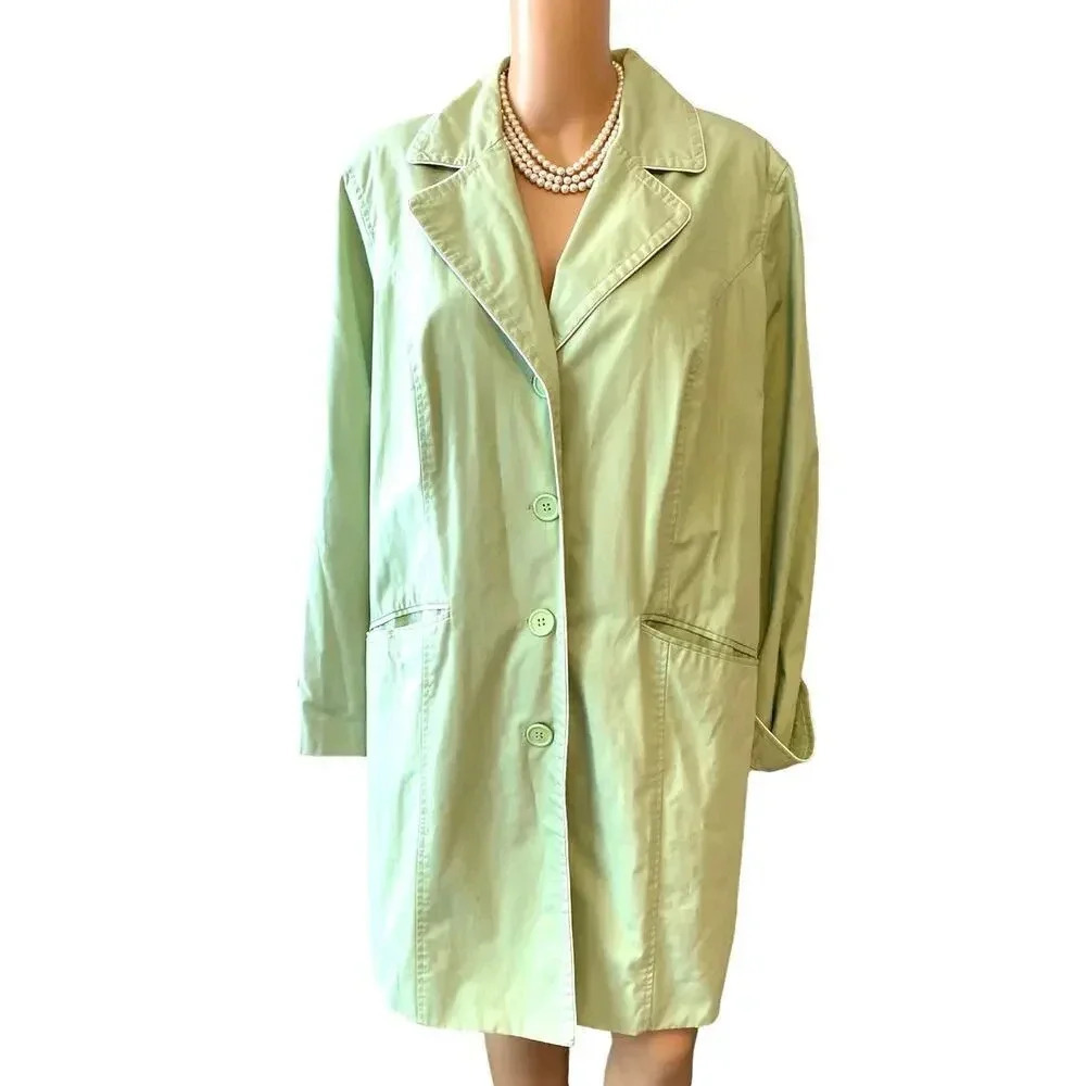 Dennis Basso Trench Jacket/Coat Button Up Full Line Women Plus Size 1X Pockets